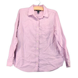 Lands' End Womens Button Front Shirt Purple 10 Cotton Long Sleeve Regular Fit